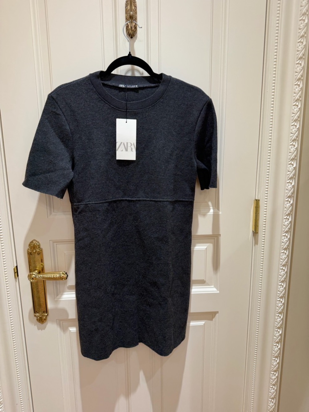 ZARA Heather Charcoal Short Sleeve Knit Top